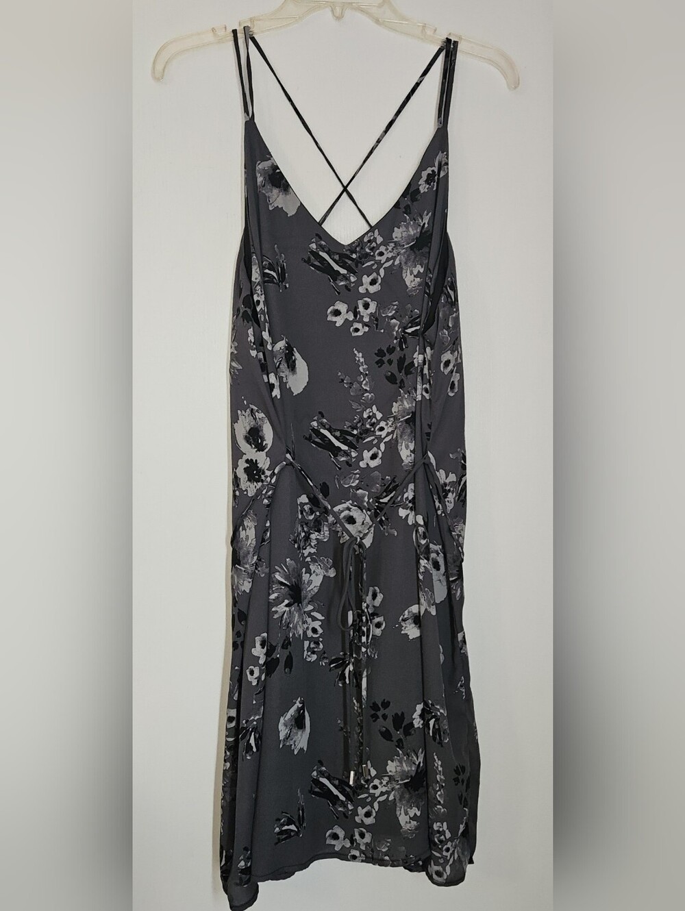 Maurice's Gray/Black Floral Like New Slip Dress with Spaghetti Straps, XL, 14-16